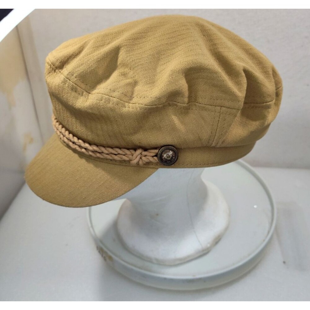The Hatters Company Beige Newsboy Cabbie Cadet Cap w Braid On Bib  L {22") Lined
